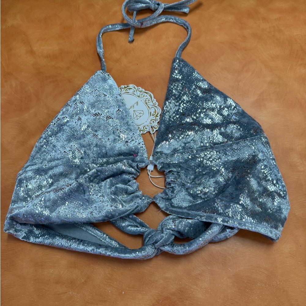 Malianns Metallic Blue/Silver Halter Crop Top
